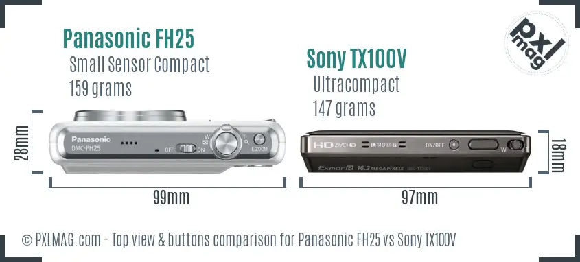 Panasonic FH25 vs Sony TX100V top view buttons comparison