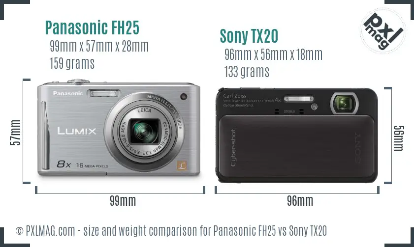 Panasonic FH25 vs Sony TX20 size comparison