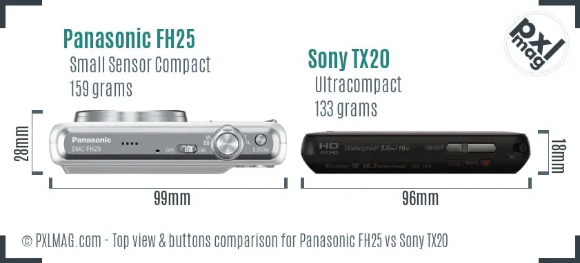 Panasonic FH25 vs Sony TX20 top view buttons comparison