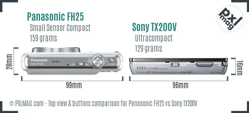 Panasonic FH25 vs Sony TX200V top view buttons comparison Panasonic FH25 vs Sony TX200V top view buttons comparison