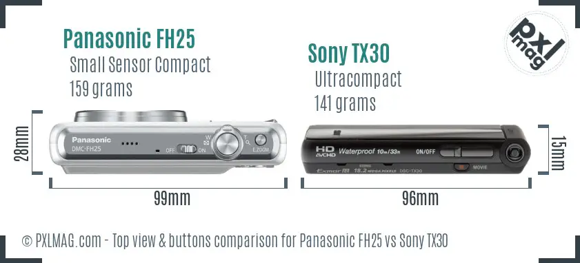 Panasonic FH25 vs Sony TX30 top view buttons comparison