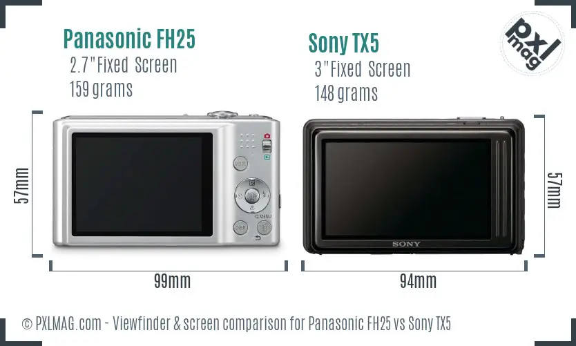 Panasonic FH25 vs Sony TX5 Screen and Viewfinder comparison