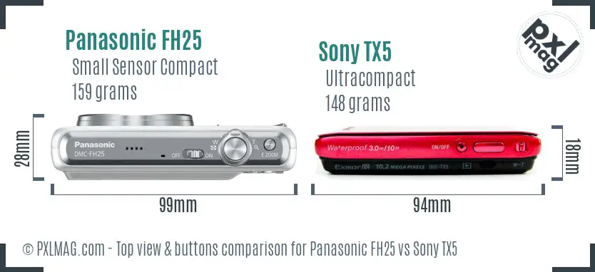 Panasonic FH25 vs Sony TX5 top view buttons comparison