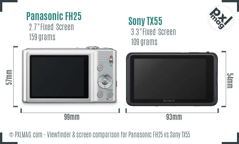 Panasonic FH25 vs Sony TX55 Screen and Viewfinder comparison