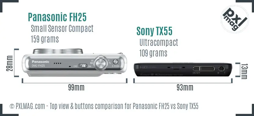 Panasonic FH25 vs Sony TX55 top view buttons comparison