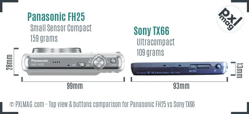 Panasonic FH25 vs Sony TX66 top view buttons comparison