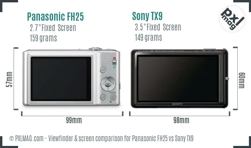 Panasonic FH25 vs Sony TX9 Screen and Viewfinder comparison Panasonic FH25 vs Sony TX9 Screen and Viewfinder comparison