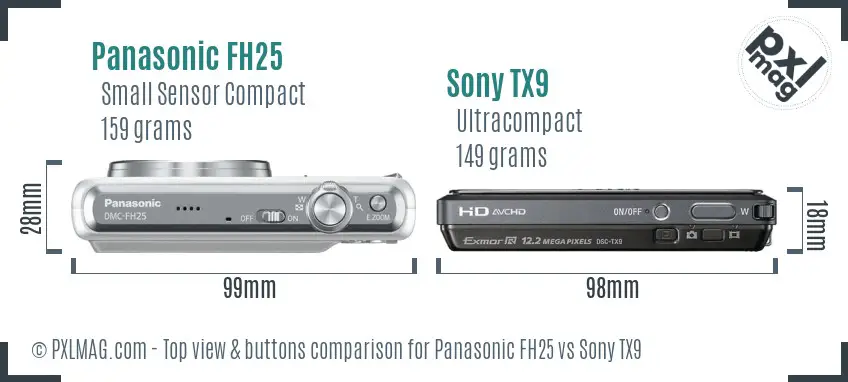 Panasonic FH25 vs Sony TX9 top view buttons comparison Panasonic FH25 vs Sony TX9 top view buttons comparison