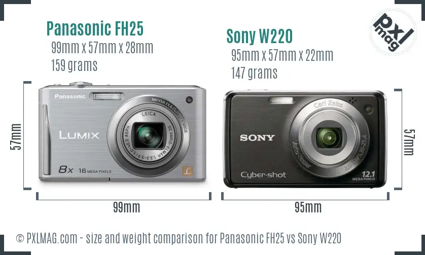 Panasonic FH25 vs Sony W220 size comparison