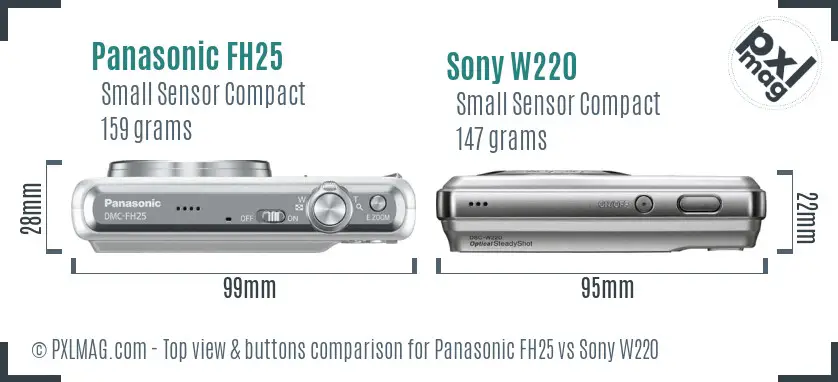 Panasonic FH25 vs Sony W220 top view buttons comparison