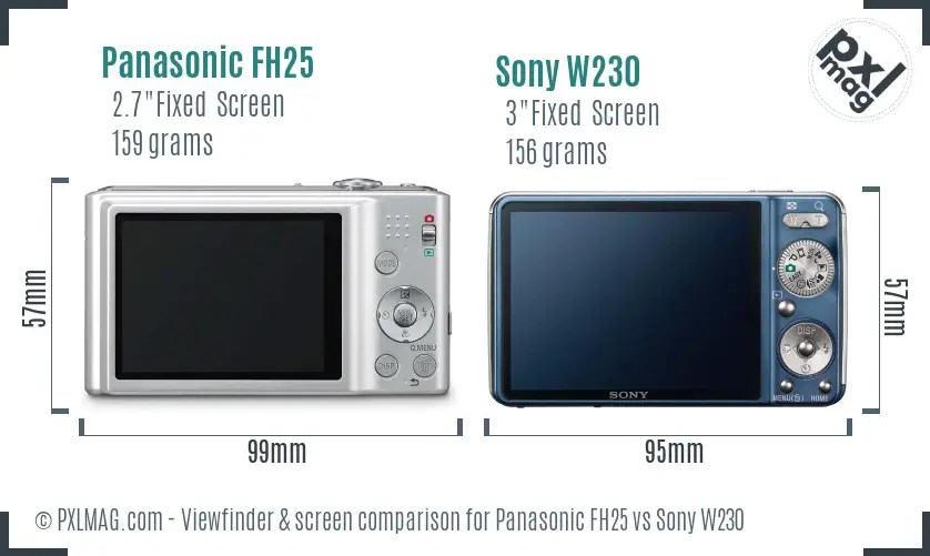 Panasonic FH25 vs Sony W230 Screen and Viewfinder comparison
