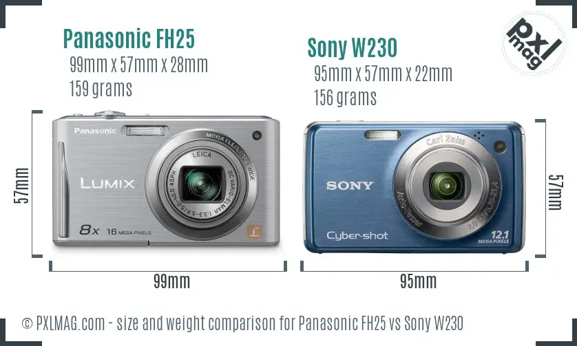 Panasonic FH25 vs Sony W230 size comparison