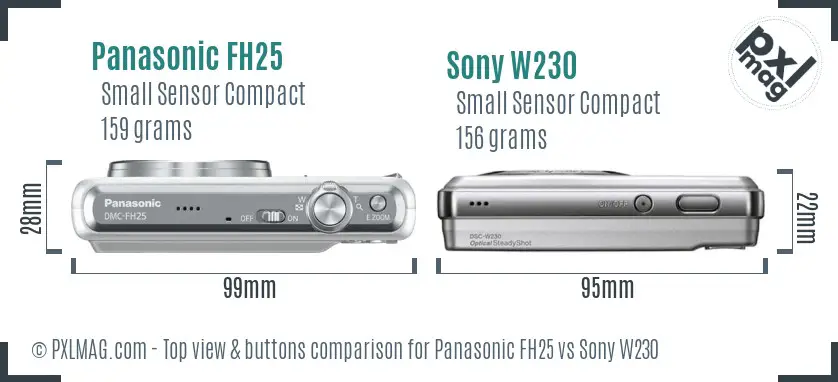 Panasonic FH25 vs Sony W230 top view buttons comparison