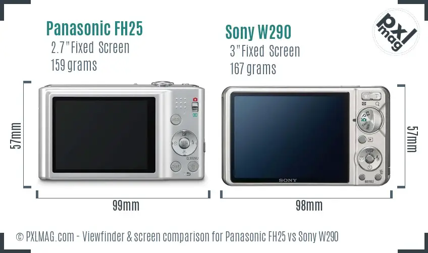 Panasonic FH25 vs Sony W290 Screen and Viewfinder comparison