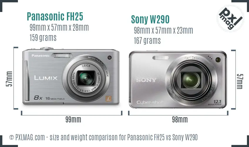 Panasonic FH25 vs Sony W290 size comparison