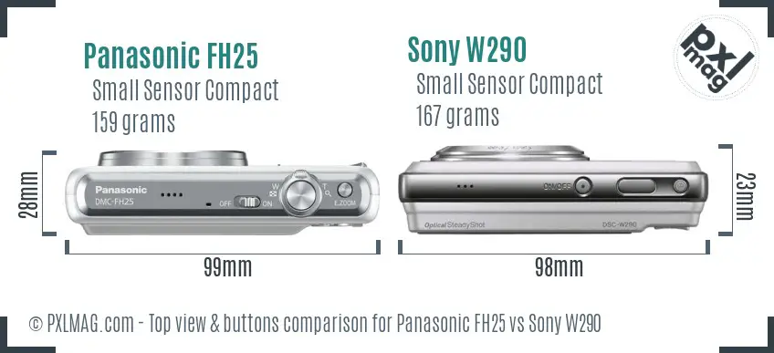 Panasonic FH25 vs Sony W290 top view buttons comparison