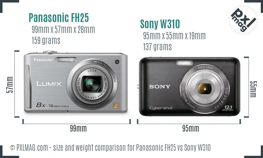 Panasonic FH25 vs Sony W310 size comparison