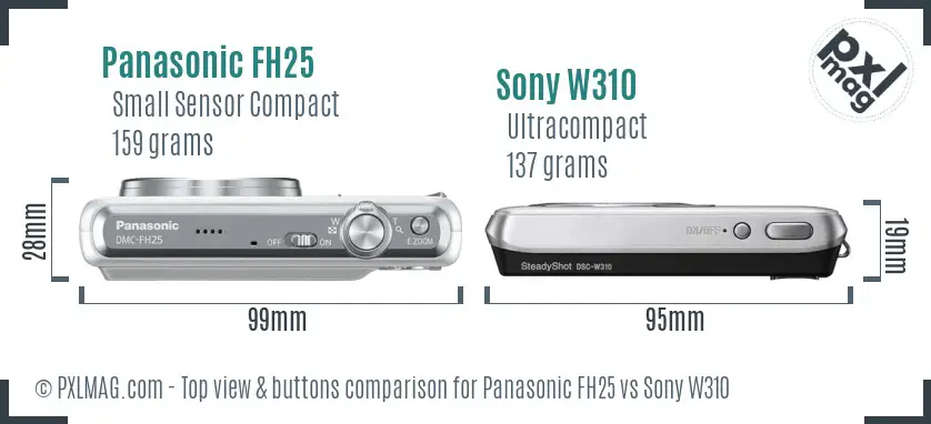 Panasonic FH25 vs Sony W310 top view buttons comparison