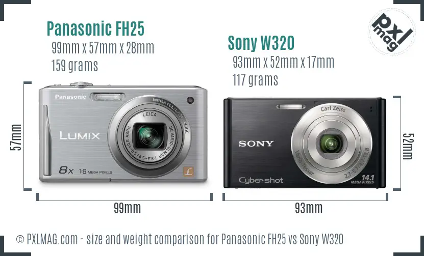 Panasonic FH25 vs Sony W320 size comparison