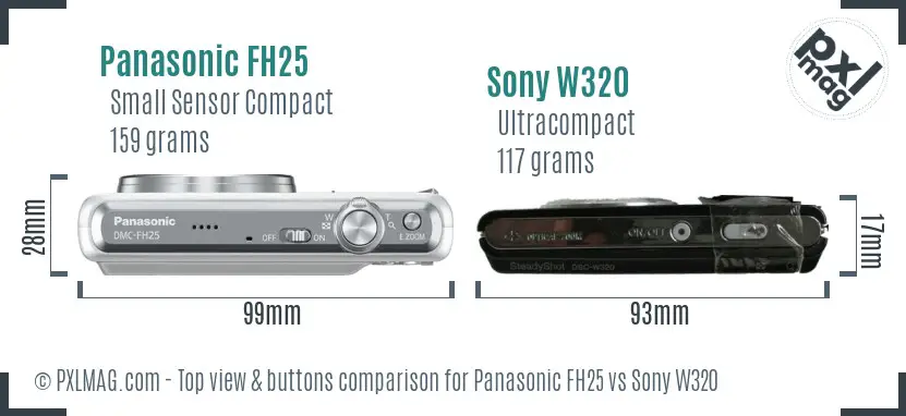 Panasonic FH25 vs Sony W320 top view buttons comparison