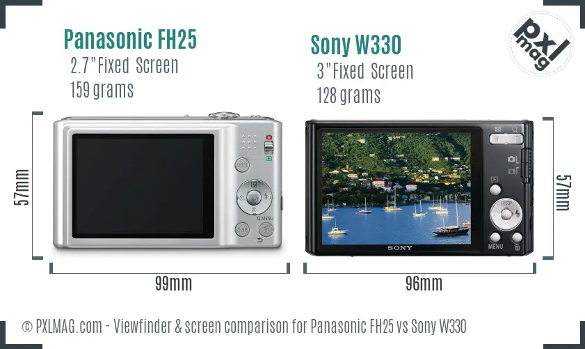 Panasonic FH25 vs Sony W330 Screen and Viewfinder comparison