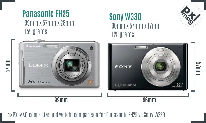 Panasonic FH25 vs Sony W330 size comparison