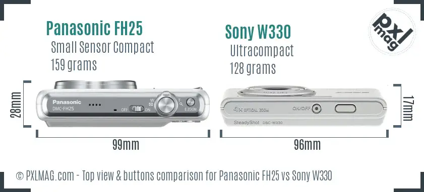 Panasonic FH25 vs Sony W330 top view buttons comparison
