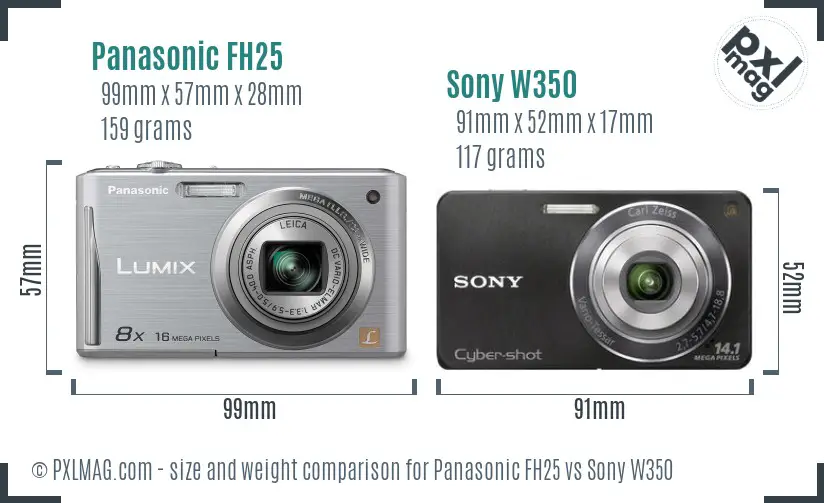 Panasonic FH25 vs Sony W350 size comparison