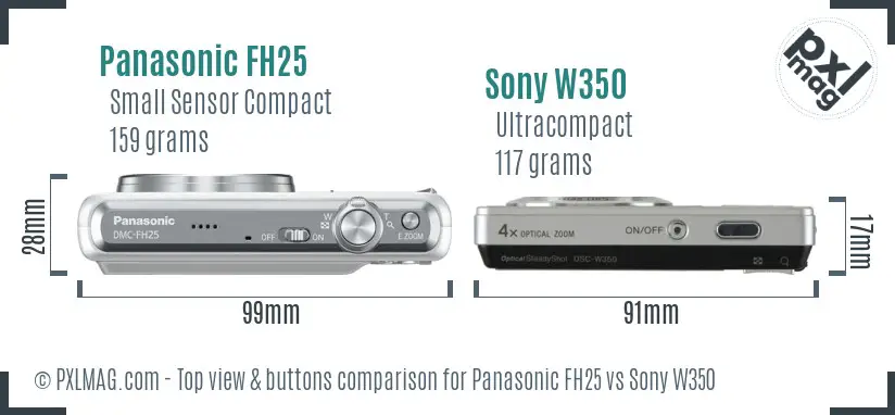 Panasonic FH25 vs Sony W350 top view buttons comparison