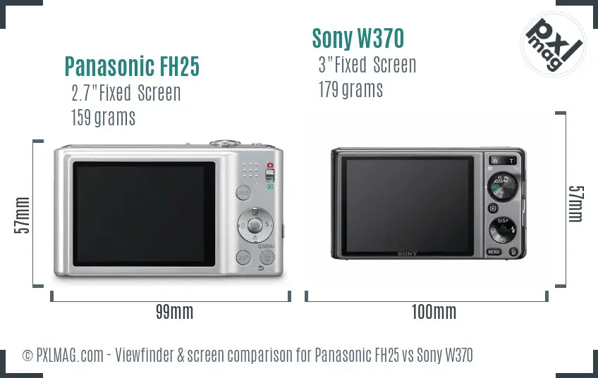 Panasonic FH25 vs Sony W370 Screen and Viewfinder comparison