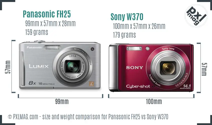 Panasonic FH25 vs Sony W370 size comparison