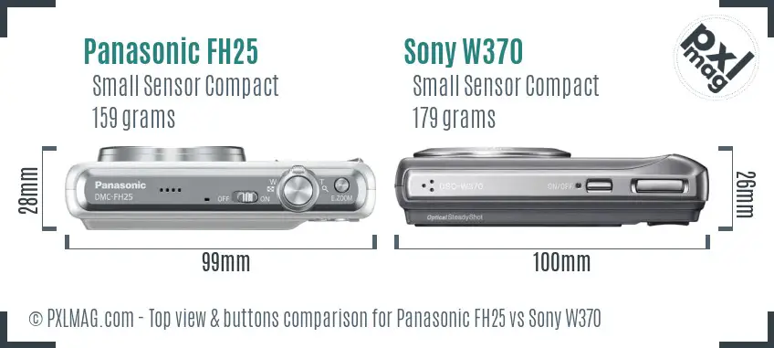 Panasonic FH25 vs Sony W370 top view buttons comparison