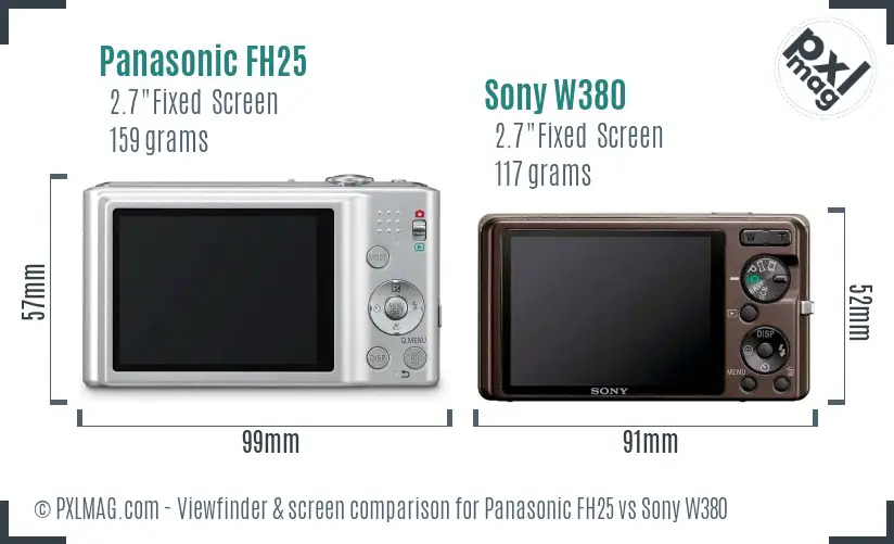 Panasonic FH25 vs Sony W380 Screen and Viewfinder comparison