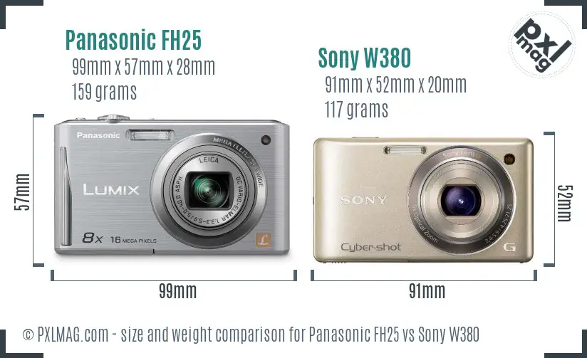 Panasonic FH25 vs Sony W380 size comparison