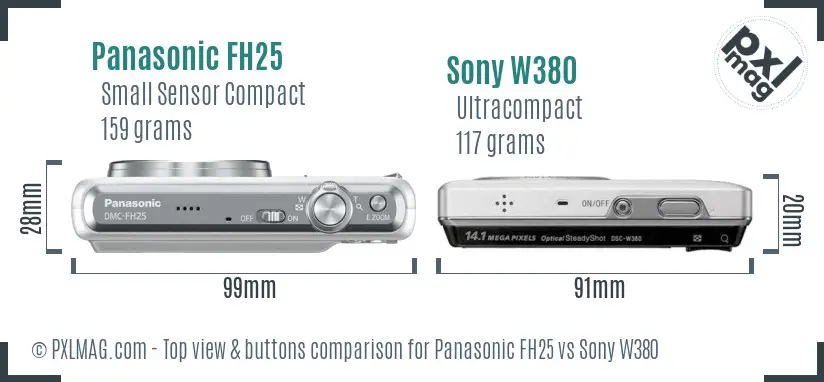 Panasonic FH25 vs Sony W380 top view buttons comparison