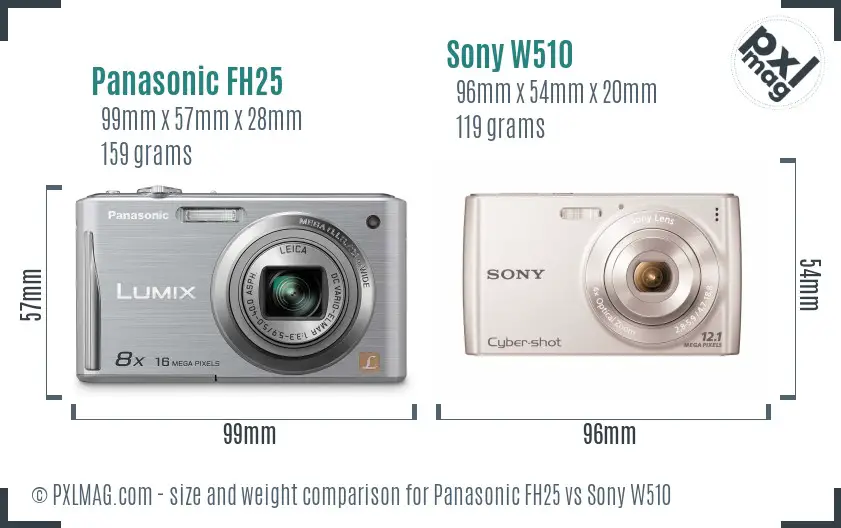 Panasonic FH25 vs Sony W510 size comparison