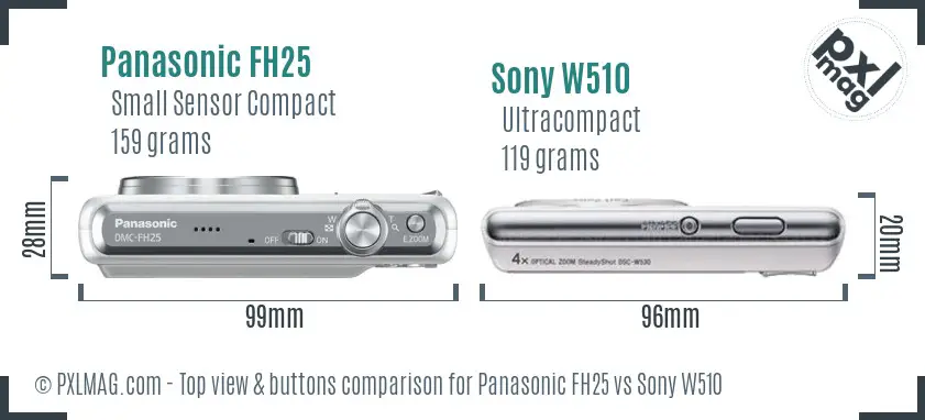 Panasonic FH25 vs Sony W510 top view buttons comparison