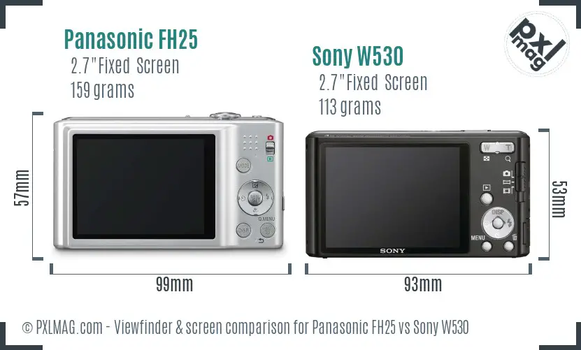 Panasonic FH25 vs Sony W530 Screen and Viewfinder comparison
