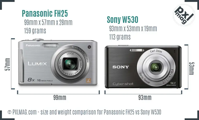 Panasonic FH25 vs Sony W530 size comparison