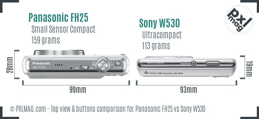 Panasonic FH25 vs Sony W530 top view buttons comparison