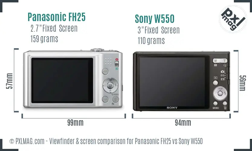 Panasonic FH25 vs Sony W550 Screen and Viewfinder comparison