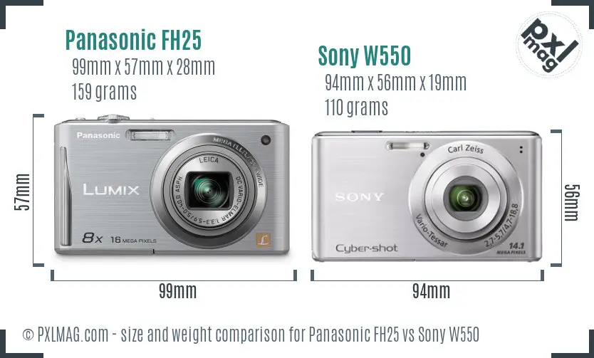 Panasonic FH25 vs Sony W550 size comparison