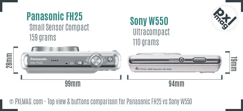 Panasonic FH25 vs Sony W550 top view buttons comparison