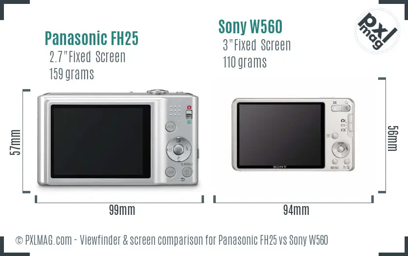 Panasonic FH25 vs Sony W560 Screen and Viewfinder comparison