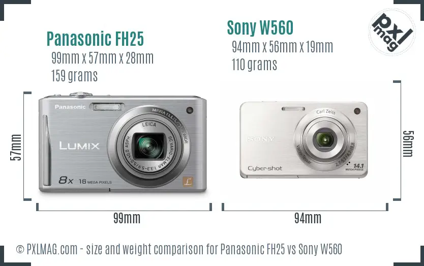 Panasonic FH25 vs Sony W560 size comparison