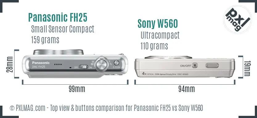 Panasonic FH25 vs Sony W560 top view buttons comparison