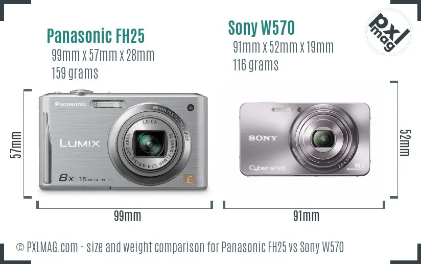 Panasonic FH25 vs Sony W570 size comparison