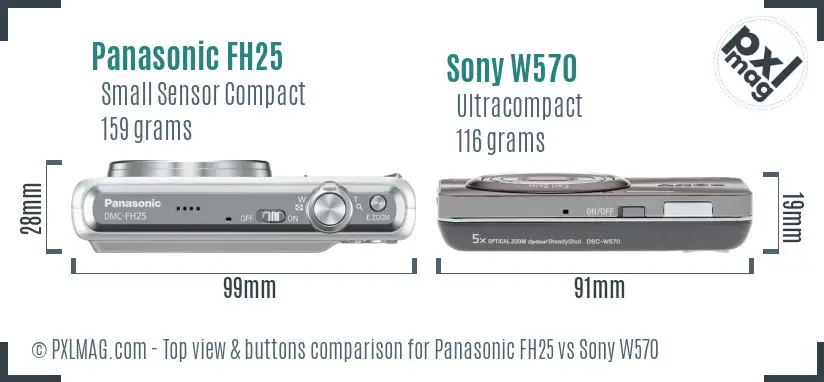 Panasonic FH25 vs Sony W570 top view buttons comparison