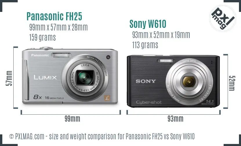 Panasonic FH25 vs Sony W610 size comparison