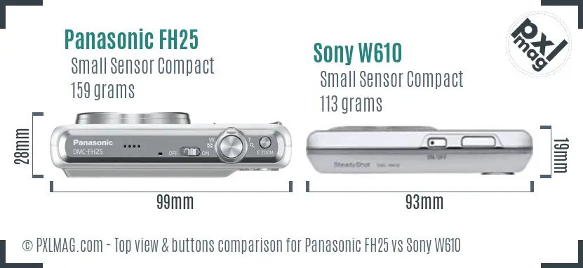 Panasonic FH25 vs Sony W610 top view buttons comparison